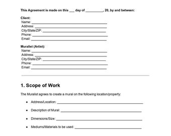 Muralist Contract Agreement: Editable Template for Wall Art Services (PDF & DOC)
