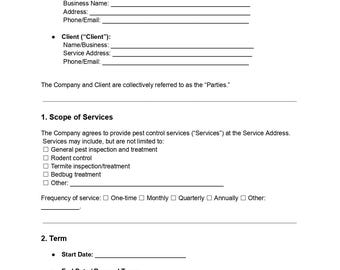 Pest Control Service Agreement Template | Editable DOC & PDF