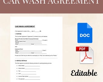 Car Wash Service Agreement Template | Editable DOC & PDF | Auto Detailing Contract