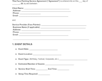 Face Painting Contract Template | Event Artist Agreement (DOC, PDF)