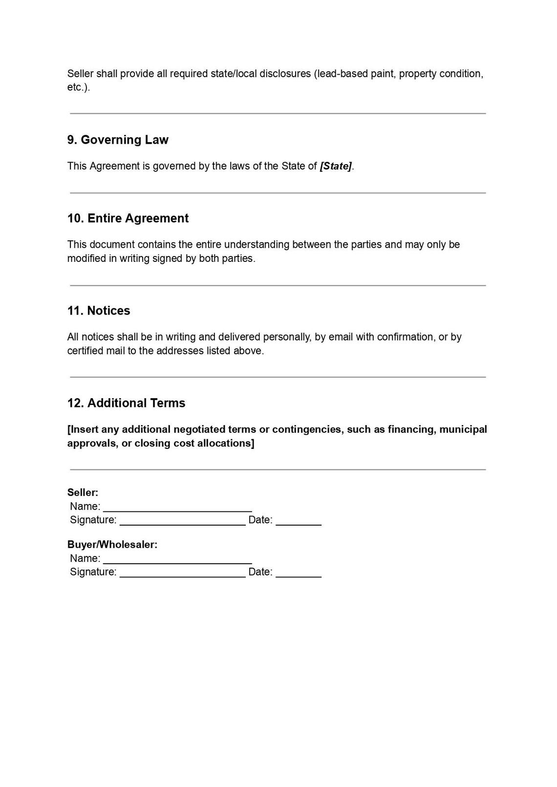 Wholesale Real Estate Purchase Agreement Template Editable DOC & PDF