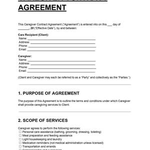 Caregiver Contract Template: Nanny, Babysitter, Elderly Care (Editable PDF & DOC Formats)