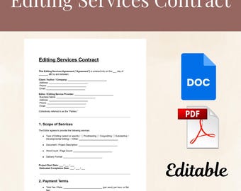 Editing Services Contract | Editable DOC & PDF | Freelancer Agreement
