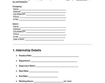 Internship Agreement Template: Editable Contract (DOC & PDF Format)