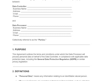 Data Processing Agreement | Editable DOC + PDF Template
