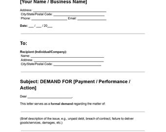 Editable Demand Letter Template: Legal Notice, Payment Request (DOC + PDF)