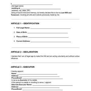 Last Will and Testament Template | Editable Legal Will DOC & PDF | Estate Planning  Inheritance Document | Instant Download