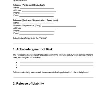 General Release of Liability | Editable DOC & PDF | Waiver Form