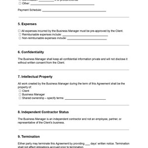 Business Manager Agreement Template: Editable DOC & PDF Instant ...