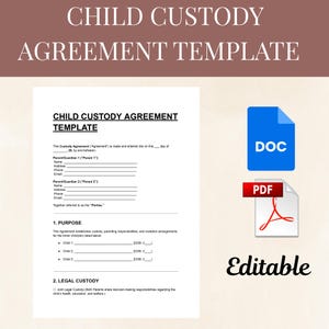 子どもの監護権契約書テンプレート | 編集可能な子育て計画契約書 | PDF & DOC | 共同養育に関する法的様式