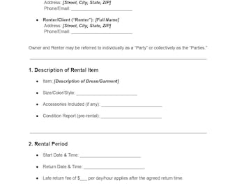 prom dress rental agreement Dress Rental Agreement Template | Ultra-detailed PDF & Word Form | Clothing Lease  Contract | Boutique Dress Rental Form | Instant Download