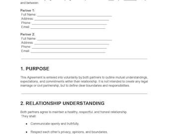 Relationship Agreement, Couple Contract, Love Agreement Form DOC&Pdf