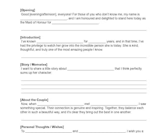 Maid of Honour Speech Template: Editable Wedding Toast Script (DOC & PDF)