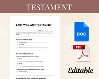 Last Will and Testament Template: Editable Legal Document (Instant Download)