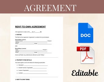 Rent-to-Own Agreement | Editable DOC & PDF | Lease Purchase Contract