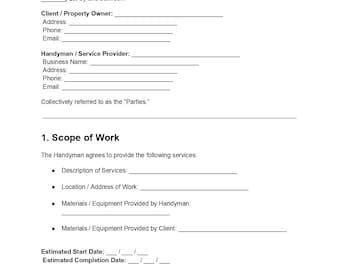 Handyman Contract | Editable DOC & PDF | Home Repair Service Agreement