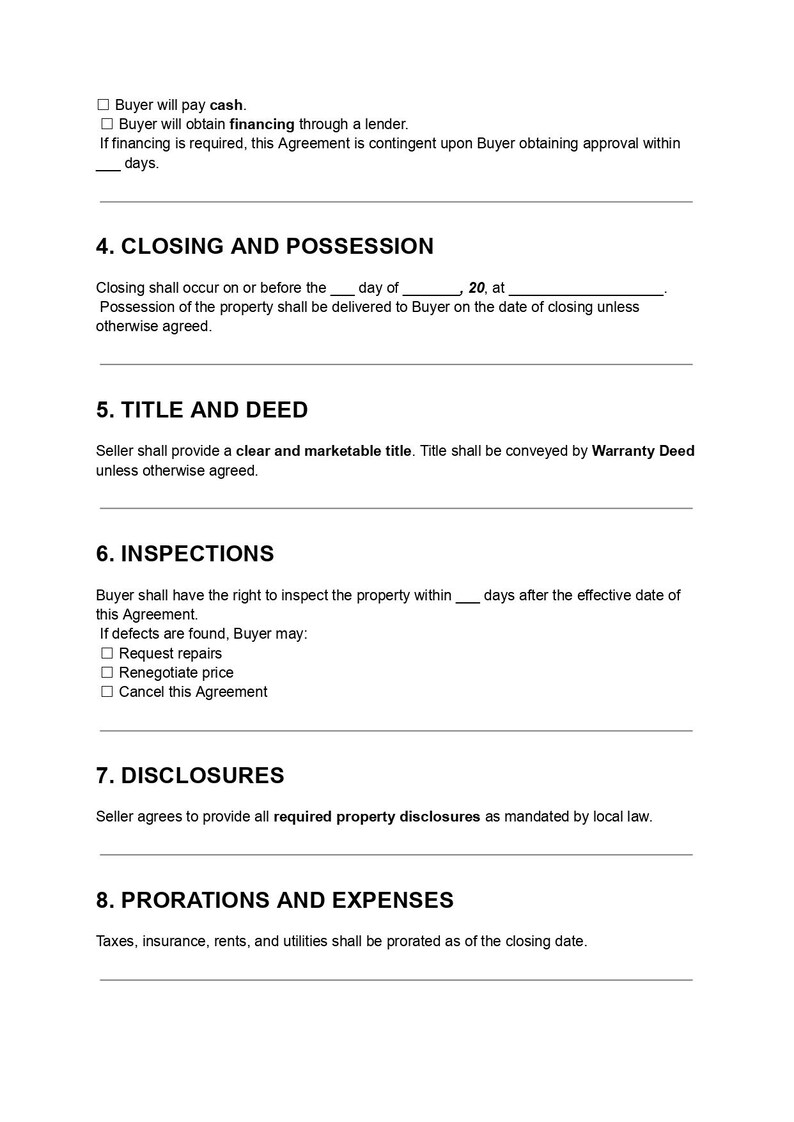 FSBO Real Estate Contract Template (doc + PDF) - Etsy