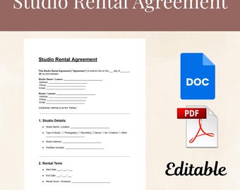 Studio Rental Agreement | Editable DOC & PDF | Photography  Art Space Contract