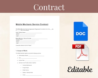 Mobile Mechanic Service Contract | Editable DOC & PDF | Auto Repair Agreement