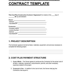 Cost Plus Construction Contract Template – Editable PDF & DOC – Contractor  Client Agreement – Instant Download Building Contract