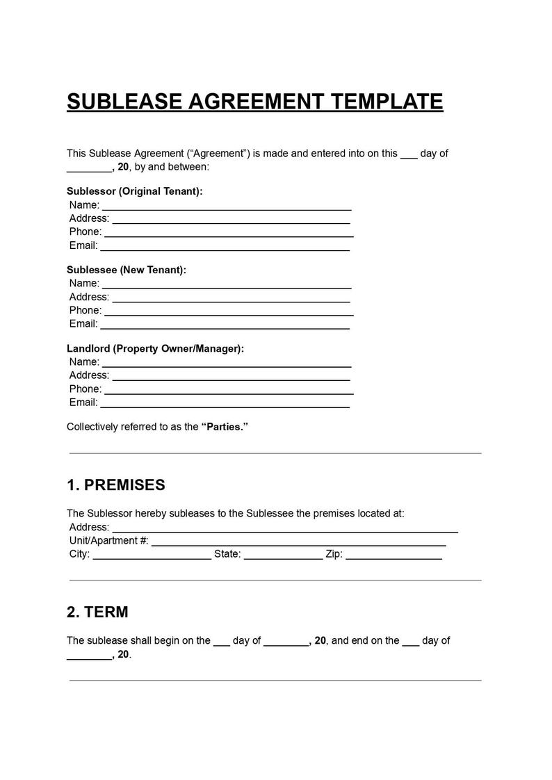 Sublease Agreement Template: Editable PDF & DOC Rental Form - Etsy
