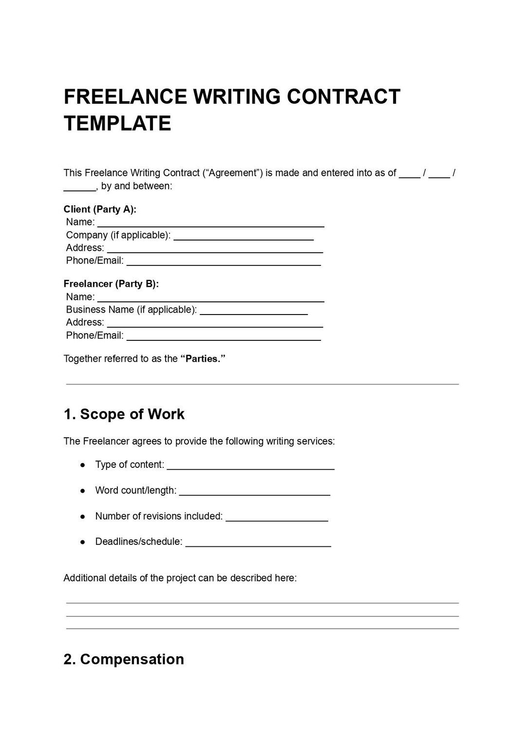 Freelance Writing Contract Template: Editable PDF & DOC - Etsy