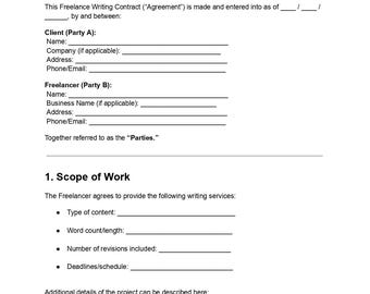 Freelance Writing Contract Template: Editable PDF & DOC