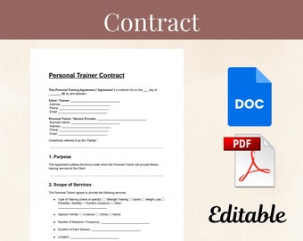 Personal Trainer Contract | Editable DOC & PDF | Fitness Client Agreement