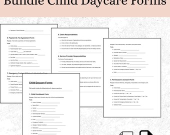 Child Daycare Forms Bundle Editable DOC & PDF Templates for Enrollment, Policies And Parent Agreements