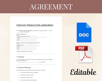 Podcast Production Agreement | Editable DOC & PDF | Client Service Contract