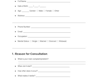 Homeopathy Consultation Form Template | Patient Intake, Medical History, Health Questionnaire | Editable PDF & DOC