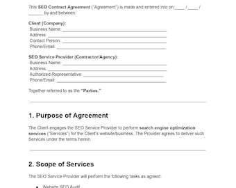 Plantilla de contrato SEO: Acuerdo de cliente editable (PDF y DOC)