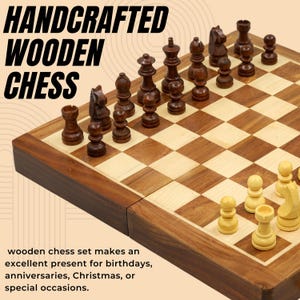 Handcrafted Wooden Chess Set with Magnetic Pieces – Foldable 12&quot; Board Game – Travel Friendly Gift for Adults & Kids