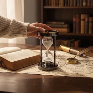 Gunmetal 10 Minute Hourglass with Compass | Vintage Brass Nautical Sand Timer