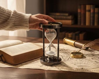 Gunmetal 10 Minute Hourglass with Compass | Vintage Brass Nautical Sand Timer