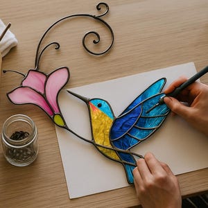 Handcrafted Hummingbird Stained Glass Suncatcher, Stained Glass Bird Window Art, Nature-Inspired Gift, Fathers Day Gifts, Mother's Day Gifts