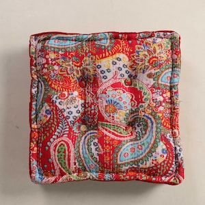 Handmade Kantha Floor Cushion: Boho Paisley Cotton Seat Pillow