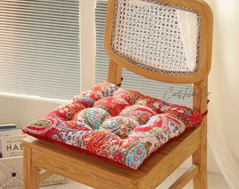 Cojín de silla bohemio con estampado paisley hecho a mano - Cojín de asiento de algodón