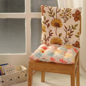 Floral Cotton Chair Pad with Ties - Farmhouse Style Seat Cushion