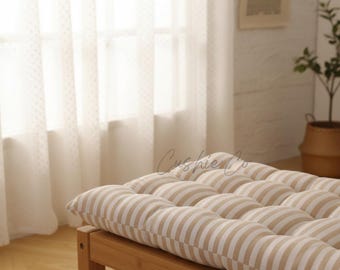 Handmade Stripe Linen Bench Cushion, Tufted Window Seat Cushion, Custom Size