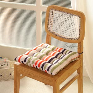 Handmade Striped Cotton Chair Cushion | Colorful Tufted Seat Pad for Dining & Kitchen Chairs | Farmhouse Boho Home Decor