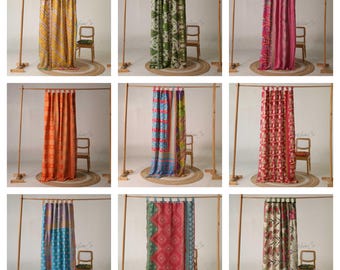 Panel de cortina acolchado Kantha / Kantha indio vintage / Patchwork variado / Decoración de ventana bohemia