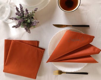 Cotton Rust Orange Cloth Napkins Set – Reusable Linen Cotton Dinner Napkins for Weddings, Events, Rustic Table Decor, Natural Fabric Napkins
