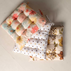Handgefertigtes Floral Und Gestreift Gedruckt Baumwolle Stuhlkissen mit Krawatten Stuhlkissen Quadratischen Sitzkissen