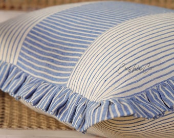 Bohemian Striped Linen Pillow Cover with Ruffles
