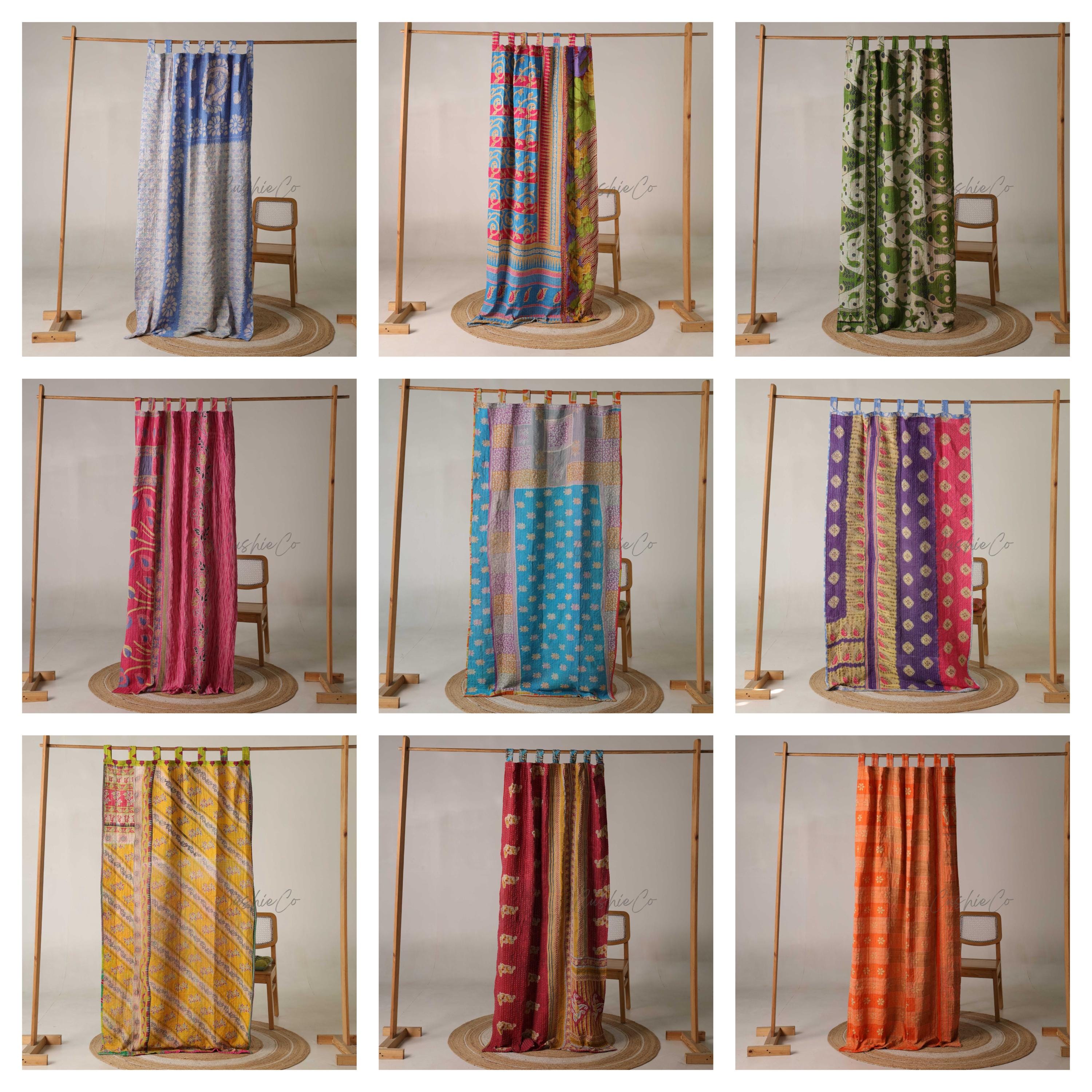 Vintage Kantha Quilted Mixed Assorated Curtain, Window Living Room ...