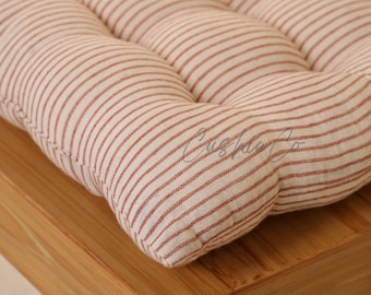 Handmade Striped Linen Seat Cushion – Tufted Chair Pad with Ties