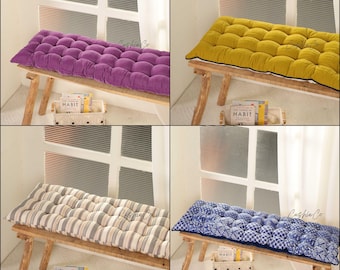 Custom Tufted Bench Cushion | Handmade Velvet Seat Pad