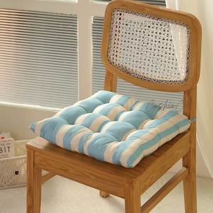 Handmade Cotton Square Seat Cushion: Blue & White Striped Chair Pad
