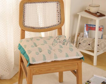 Cojín de silla de algodón con estampado de bloques hecho a mano, cojín de asiento bohemio